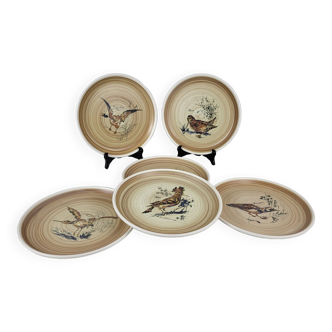 Set of 6 sandstone plates Oiseaux Sarreguemines