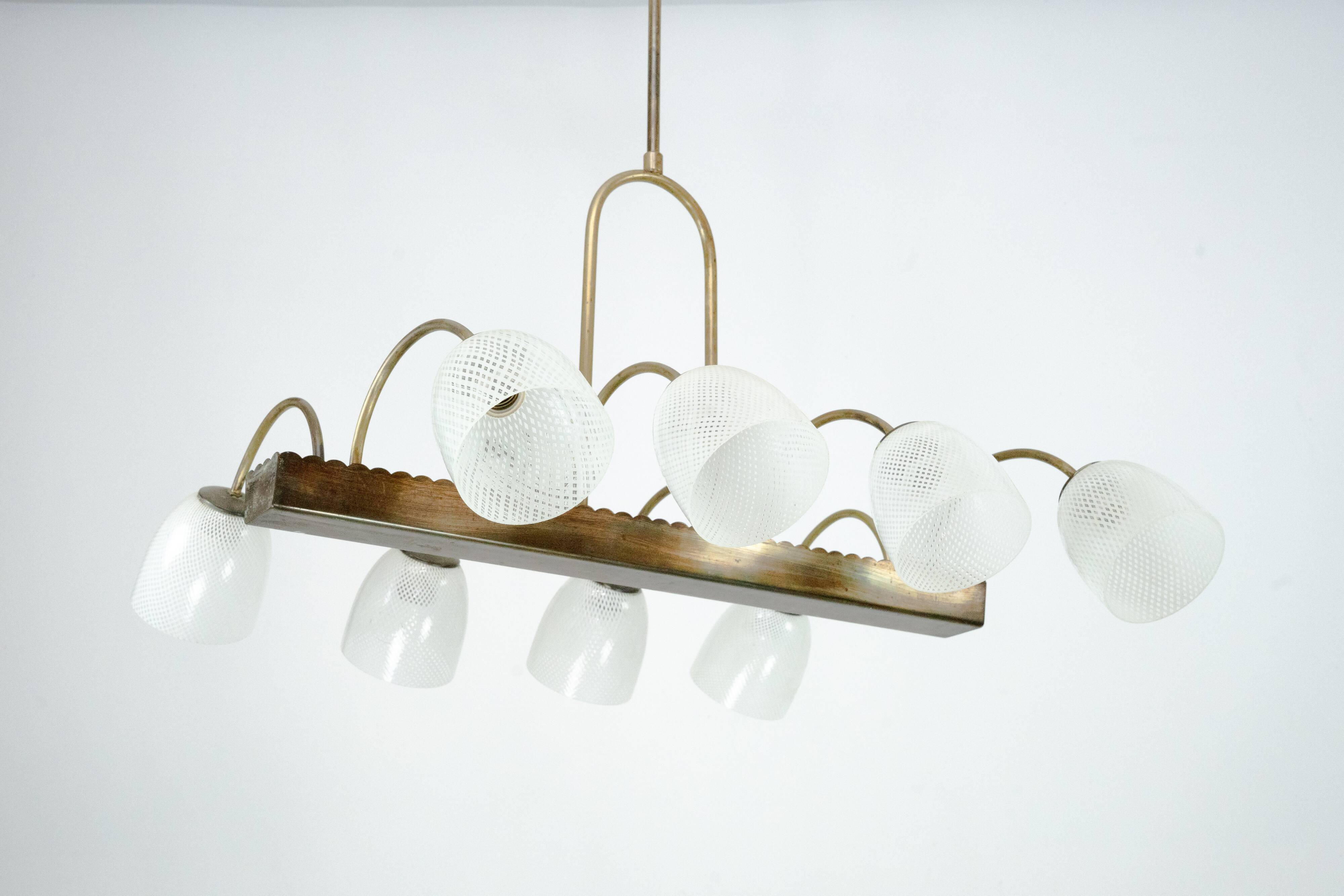 Mid-Century Venini Reticello Glass Chandelier, 8 Arms, Murano, Italy 1940s