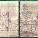 Pair of nineteenth century tapestries featuring a hussar and an elegant