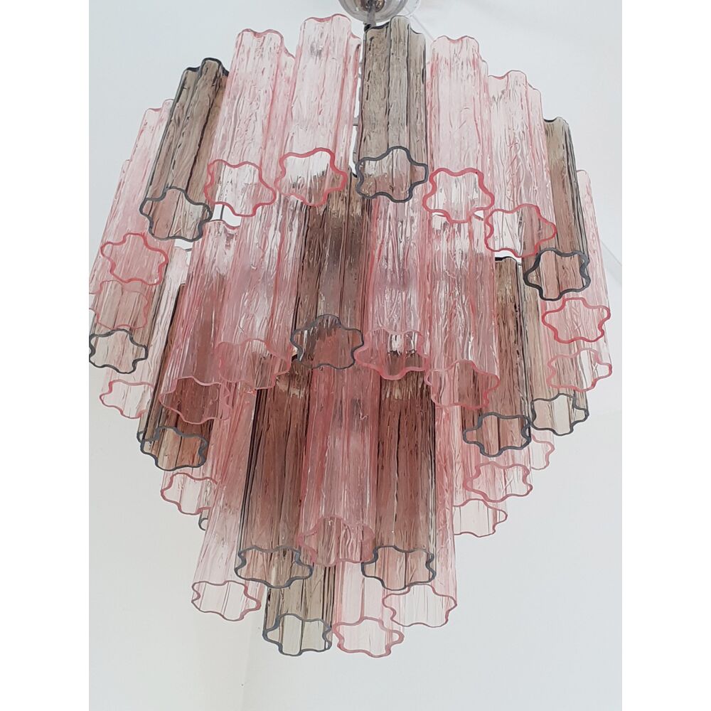 Fume’ and pink “tronchi” murano glass chandelier d60-3l