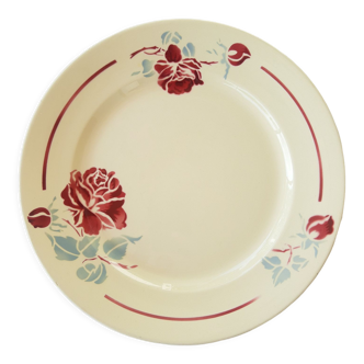 Plat de service en faience décor floral Badonviller modèle Roseraie vintage