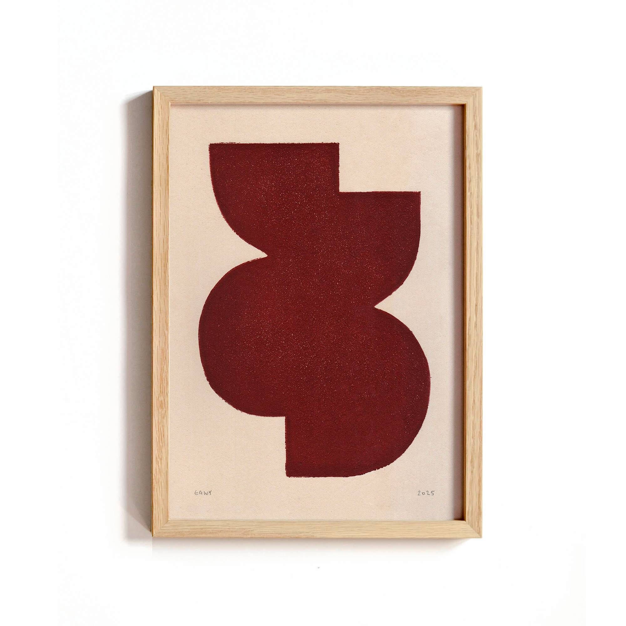 Abstract painting on paper, dark red illustration signed Eawy.