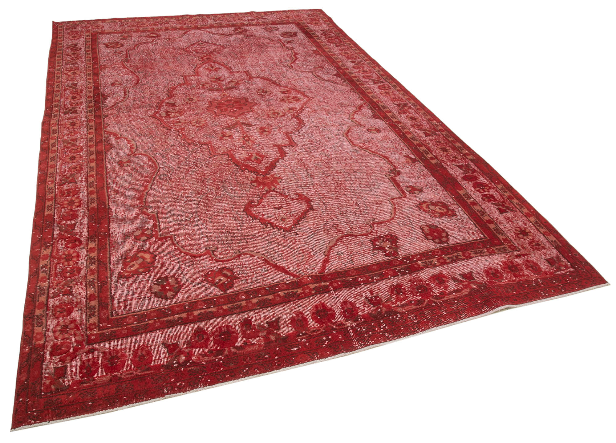 Handmade vintage turkish 1970s 205 cm x 334 cm red rug