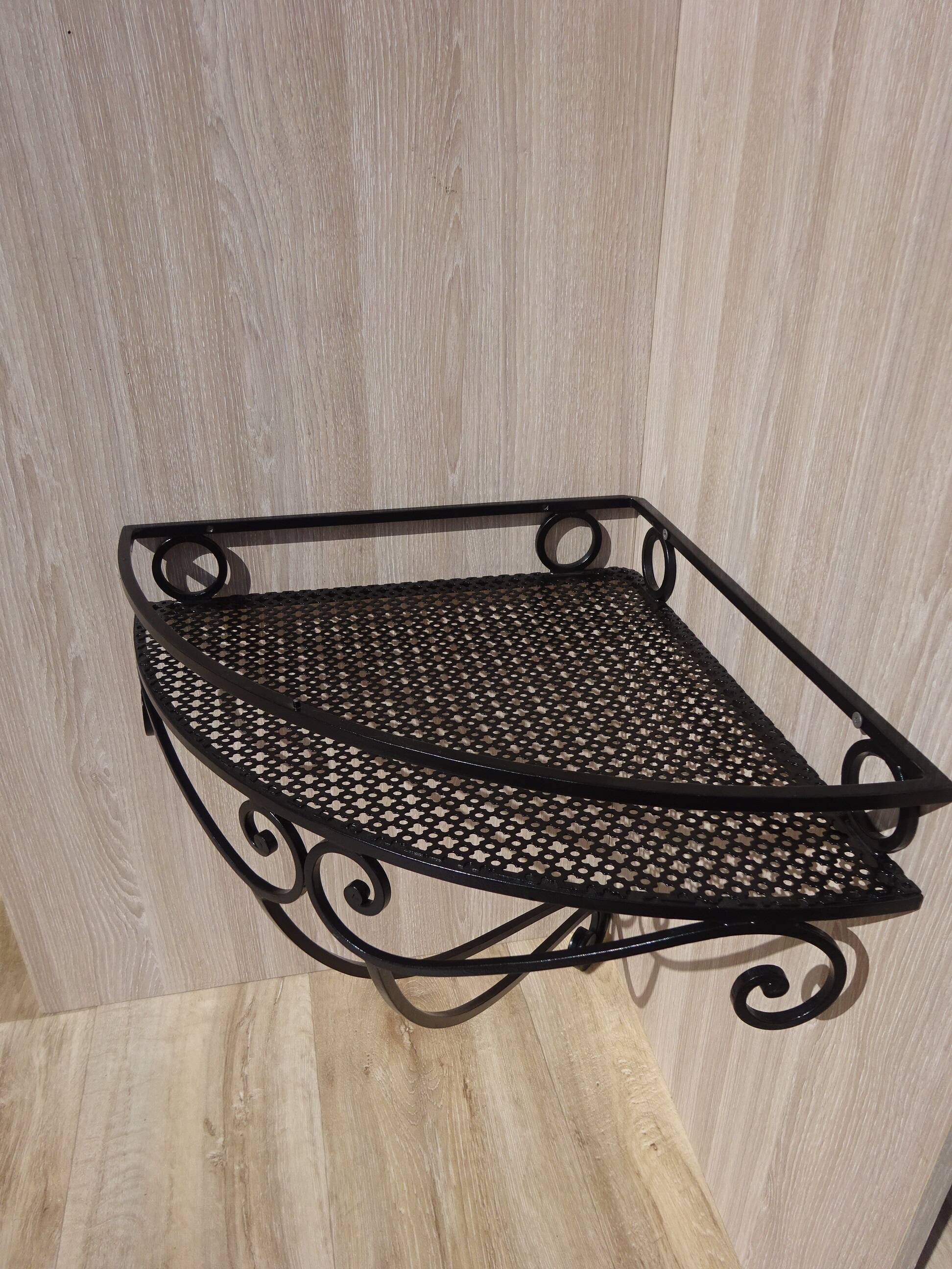 Wrought iron and marble corner shelf