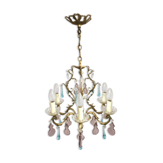 Brass and murano 1950 pendants chandelier