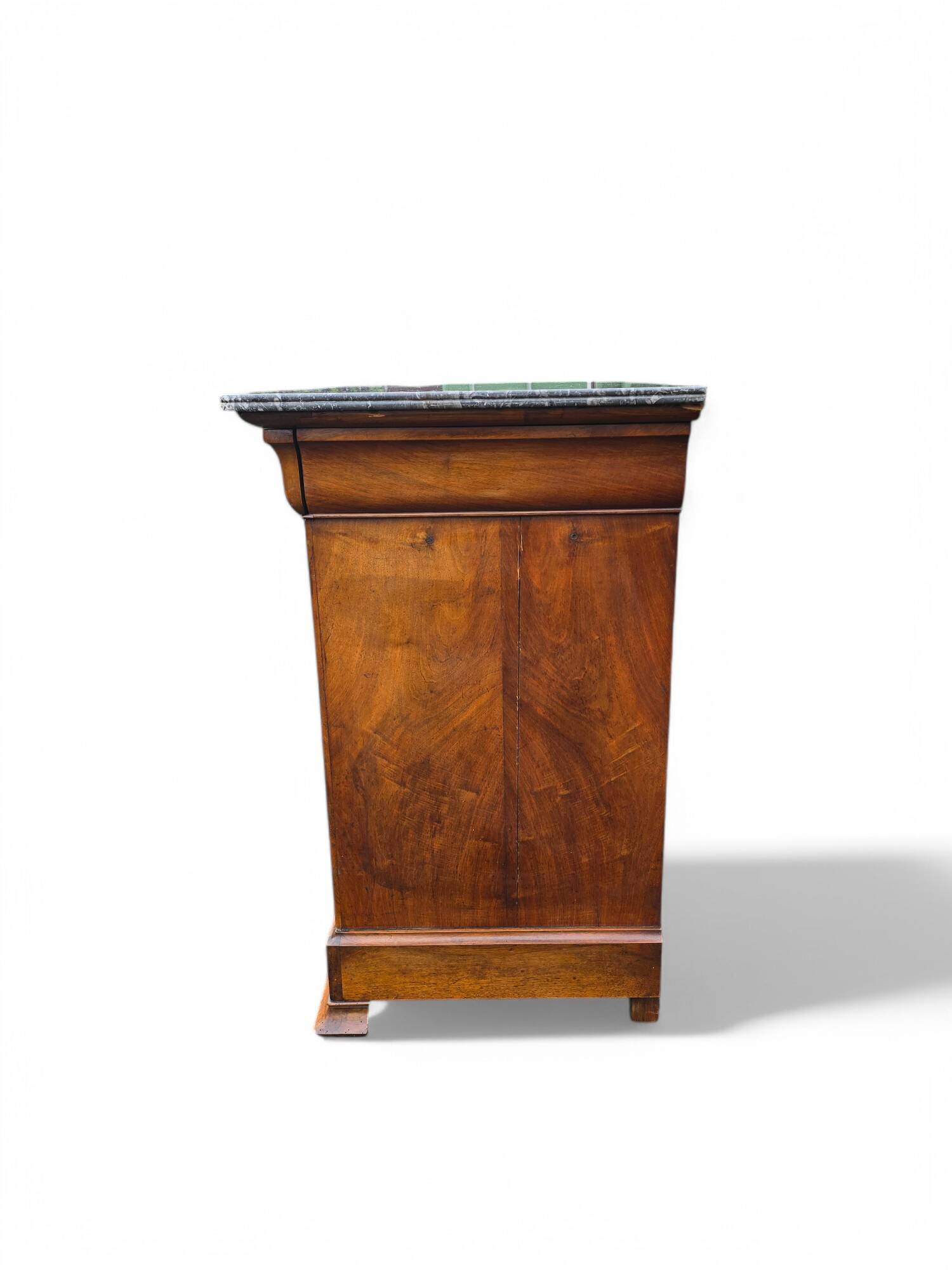 Louis Phillipe chest of drawers in burr walnut and black marble top