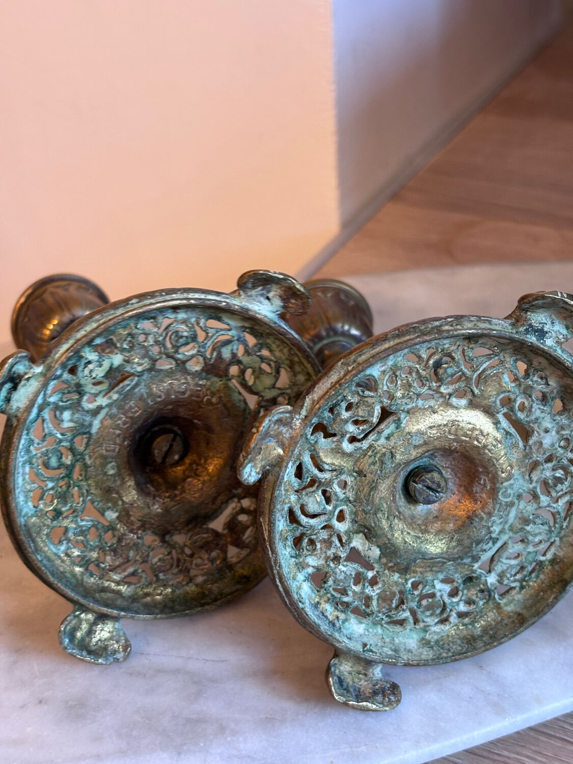 Duo table candleholders in bronze XIXeme siècle