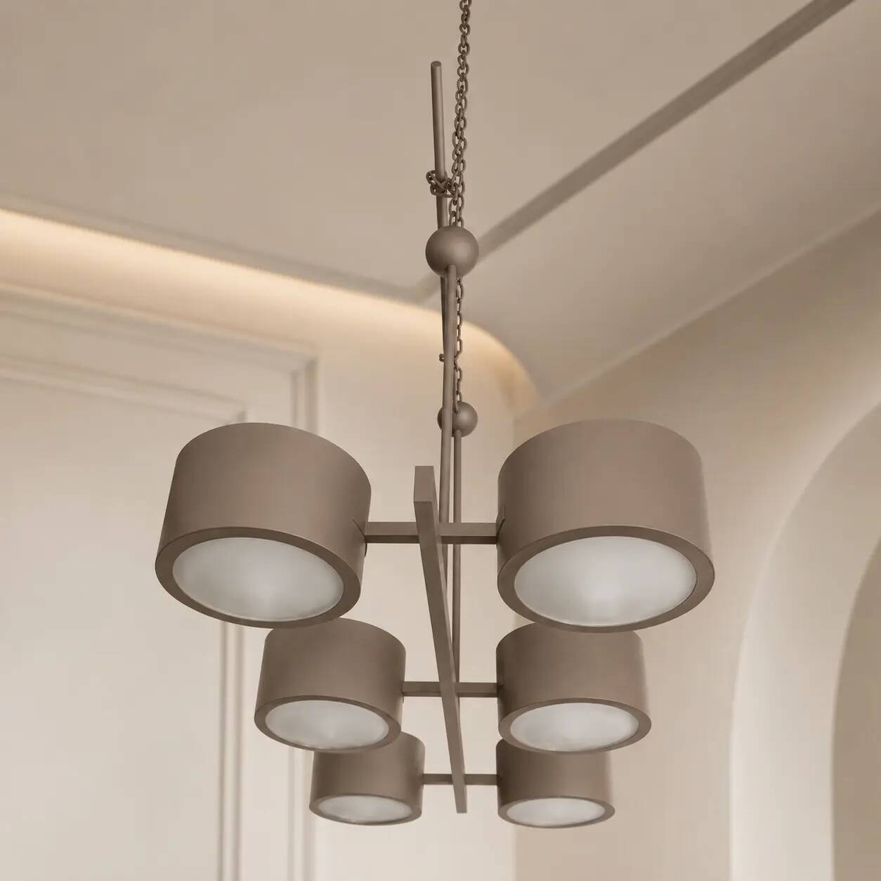 Grey metal Sputnik chandelier Stilnovo Lelli Style with 6 arms Italian