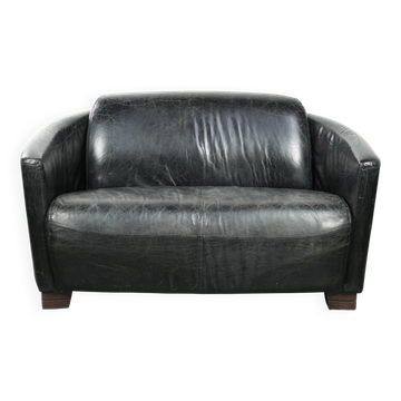 Banc en cuir de vachette au design aviateur, 2 places, incroyable et unique.