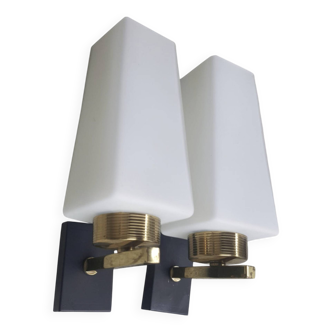 Pair of Arlus square wall lights, vintage, 1950s, Paris