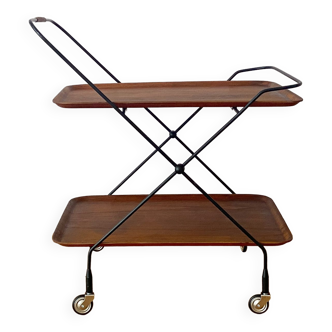 1960s Teak Serving Trolley Jie Gantofta String Serving Trolley Made in Sweden