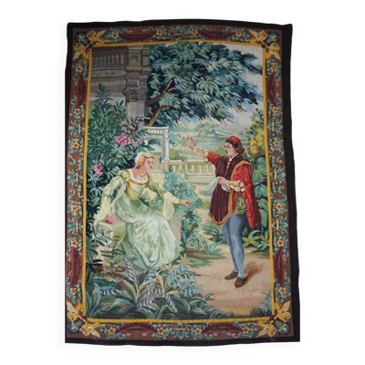 Tapisserie Aubusson française antique avec scène romantique