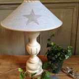 Old lamp foot patinated tinted linen