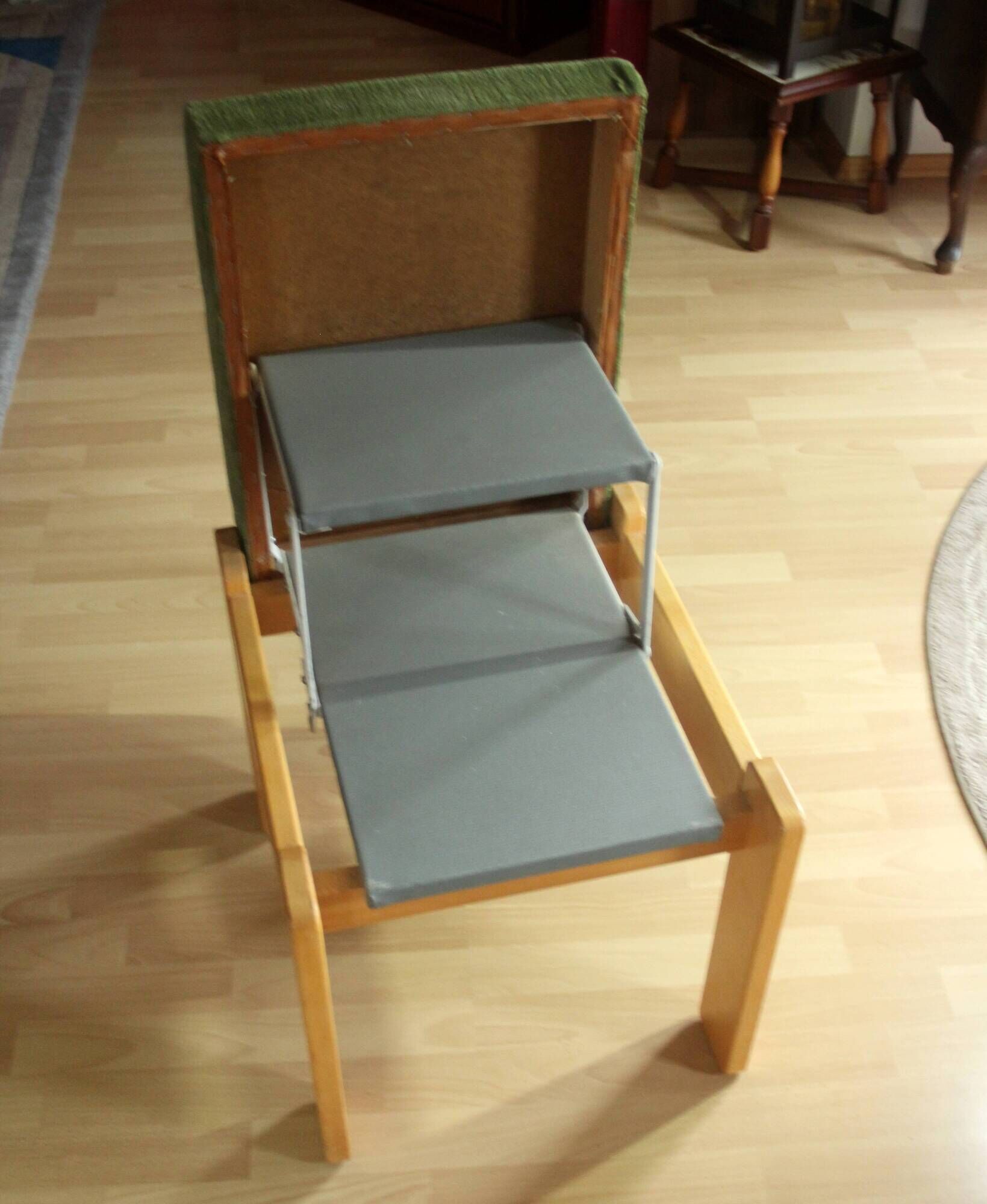 1970s bedroom stool, made of wood, metal and fabric, step stool, library stool, vintage