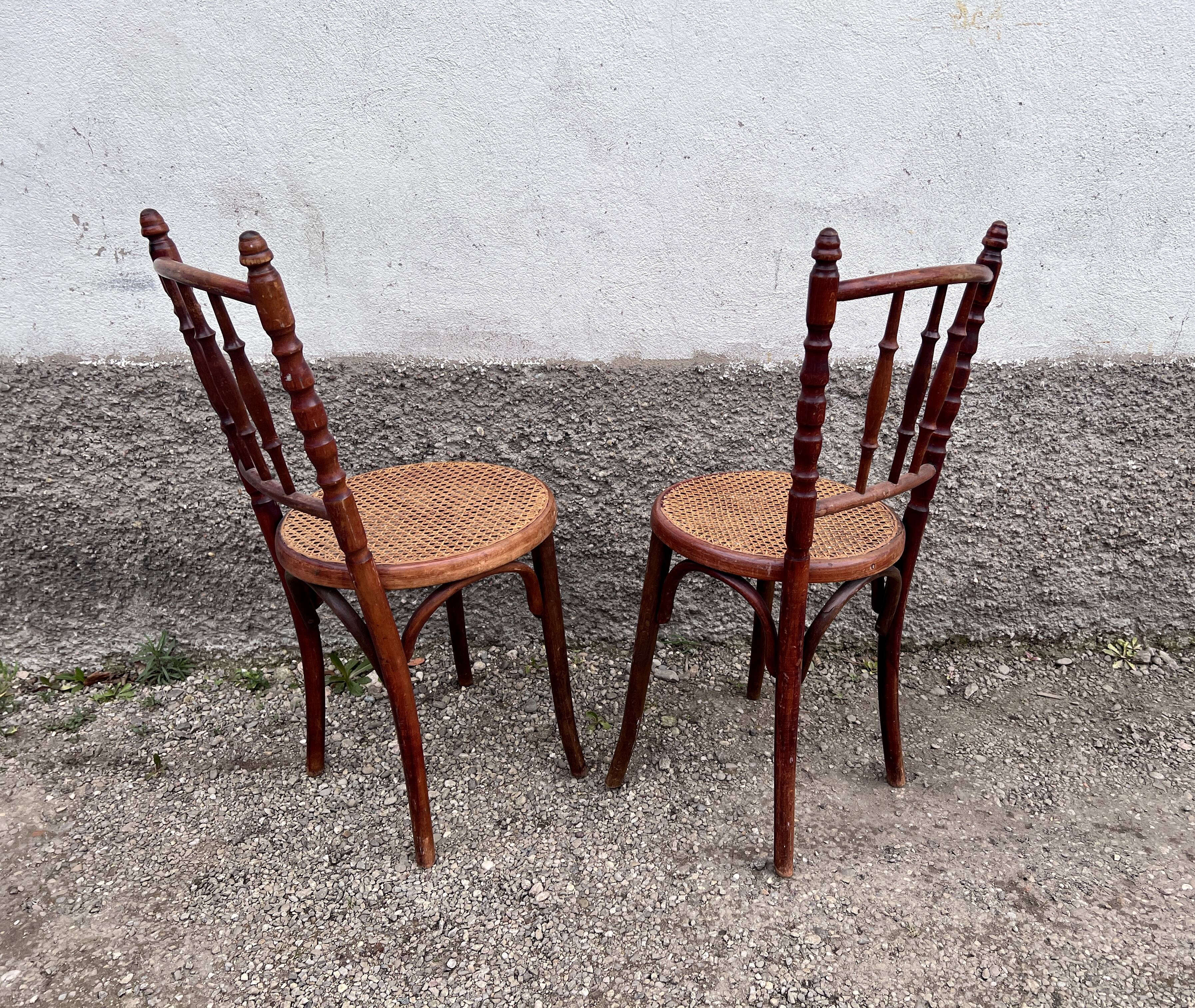 Pair of two vintage canned chairs