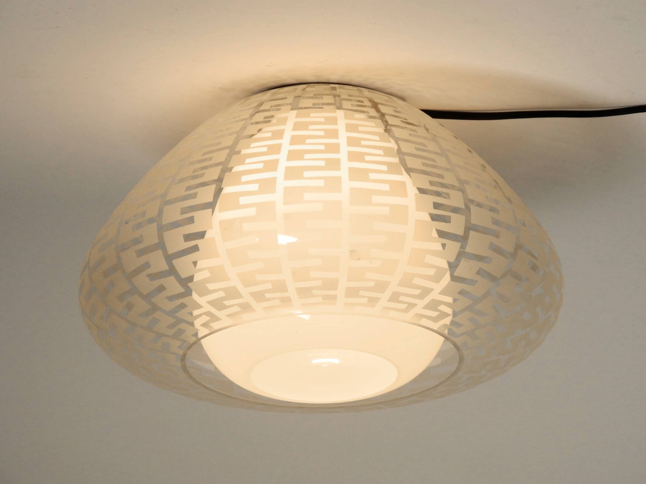 Original large Mid Century double glass ceiling lamp by Wilhelm Wagenfeld f