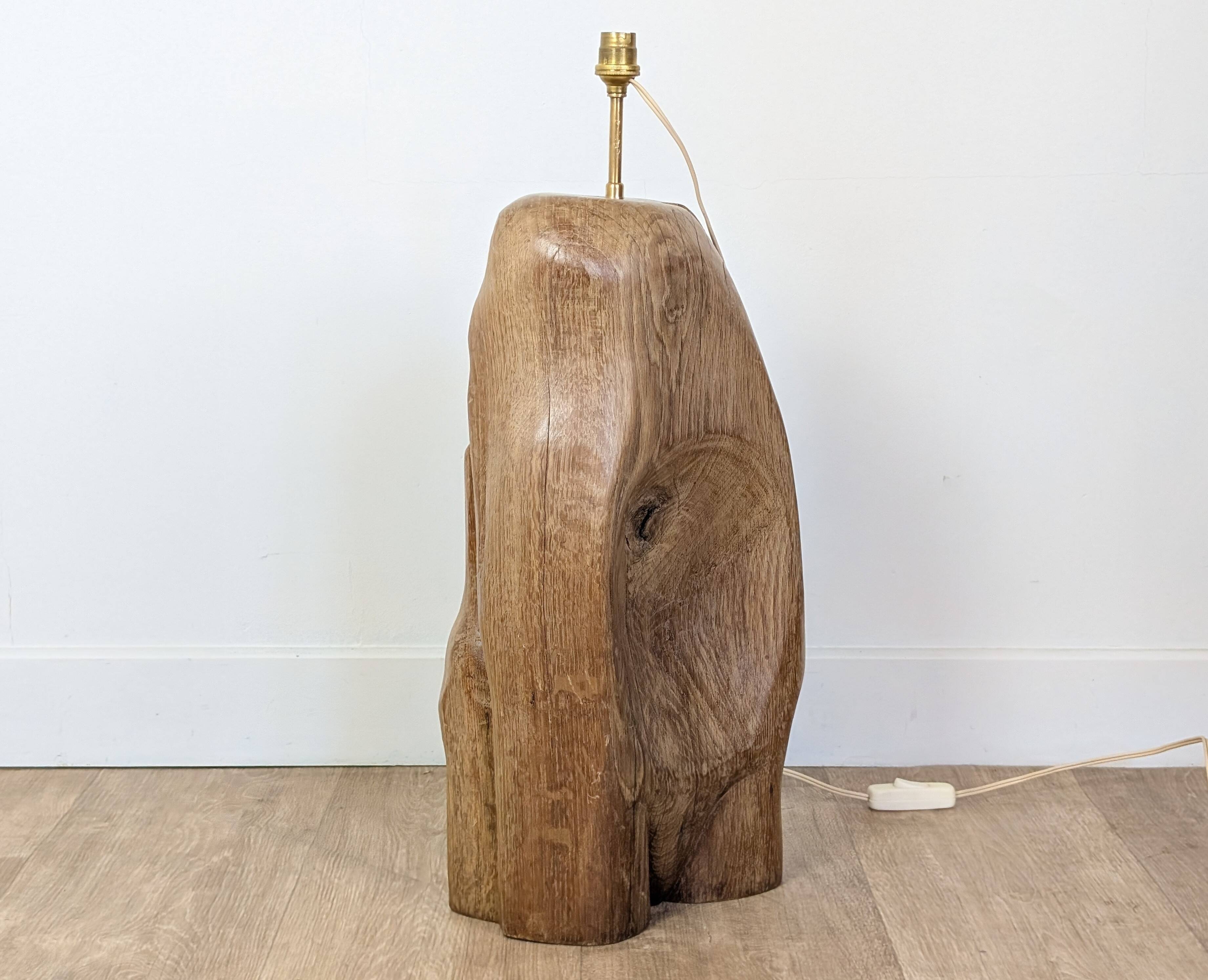 Brutalist oak sculpture lamp