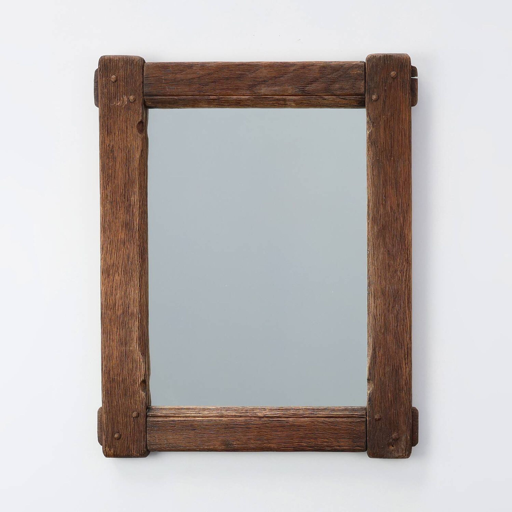 Antique oak rustic wall mirror, France ca. 1820