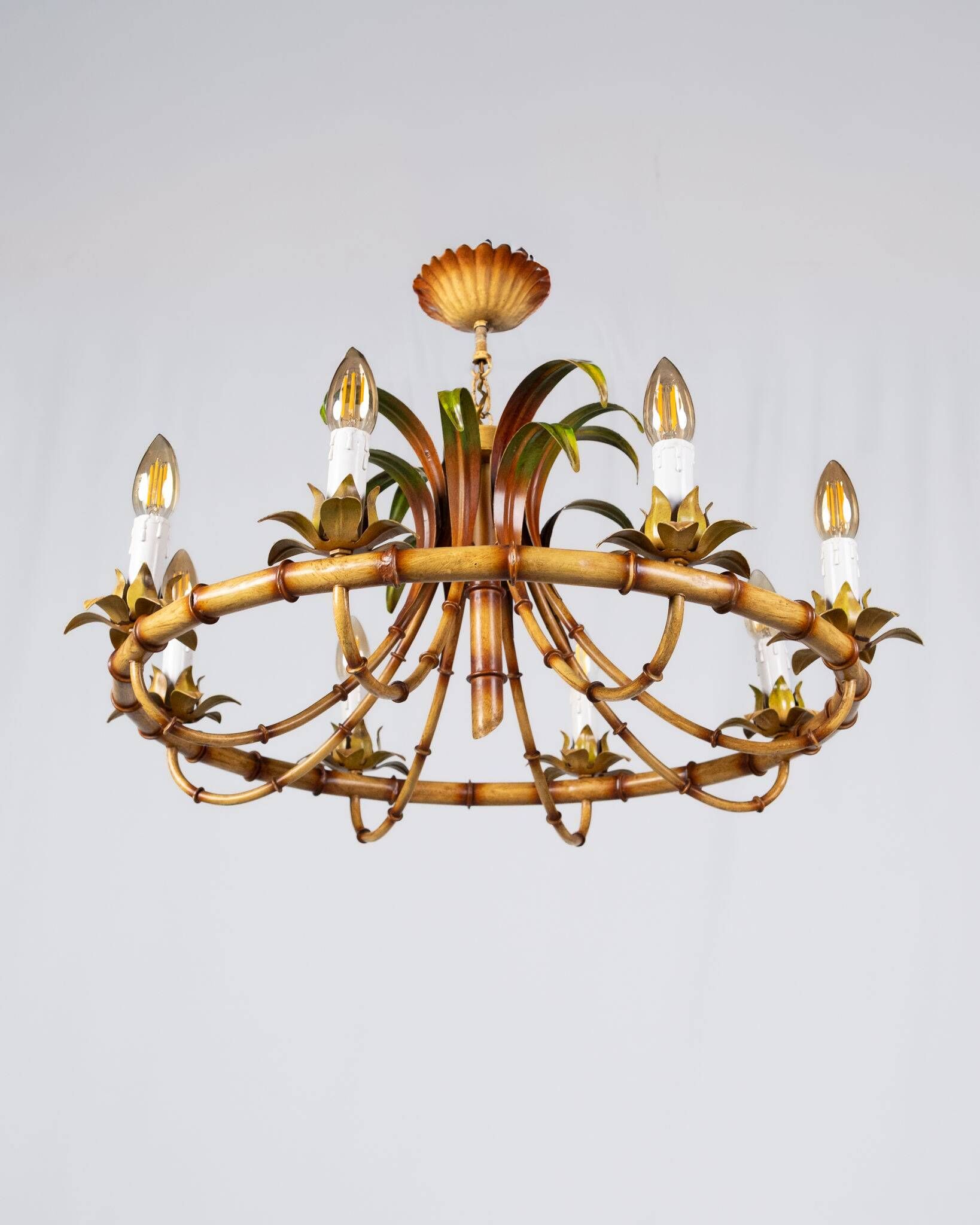 Italian metal chandelier in bamboo imitation, 1960s