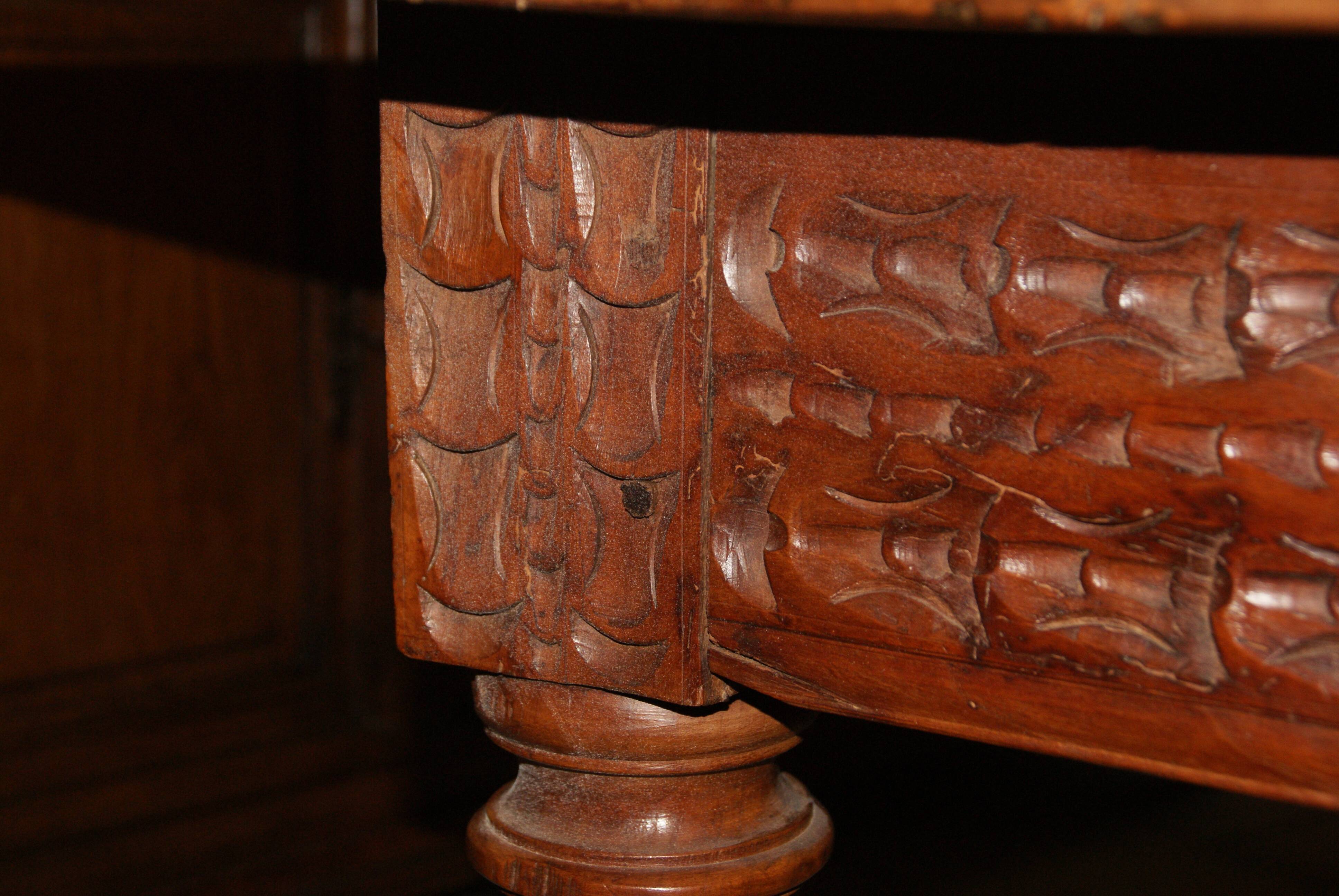 SAVOYARD CHALET TABLE, carved, with two drawers, late 18th century