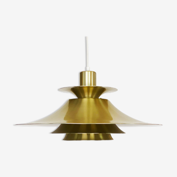 Large golden colored aluminum pendant light from Frandsen Lighting. Denmark 1970s