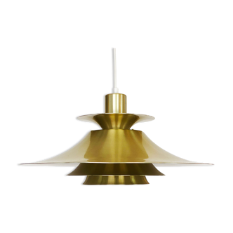 Large golden colored aluminum pendant light from Frandsen Lighting. Denmark 1970s