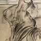 Painting signed charcoal watercolor female portrait Empire “sofa”