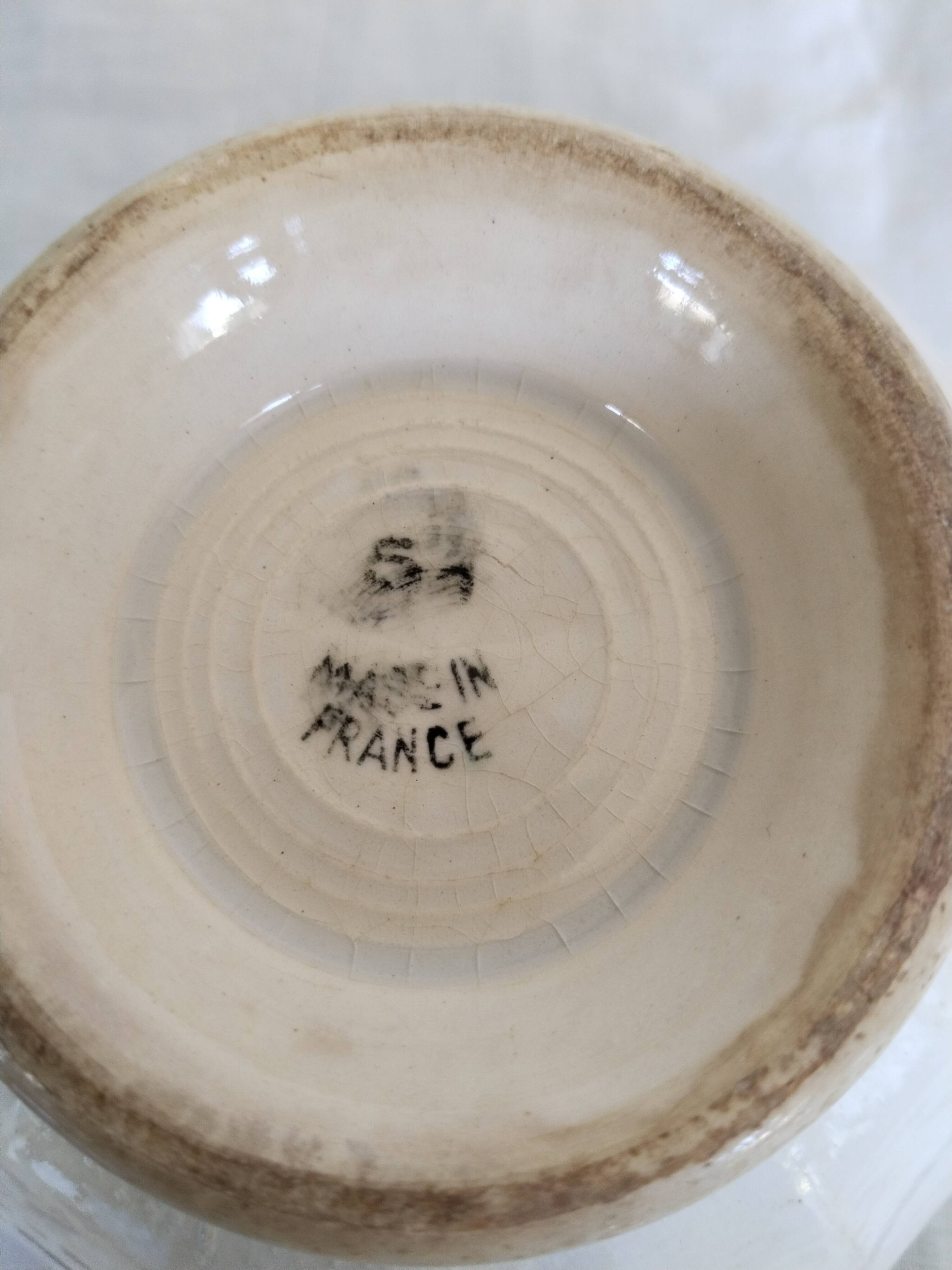 Large old blue bowl in vintage earthenware, 1940s