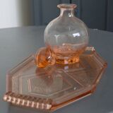 Plateau art deco en verre rose