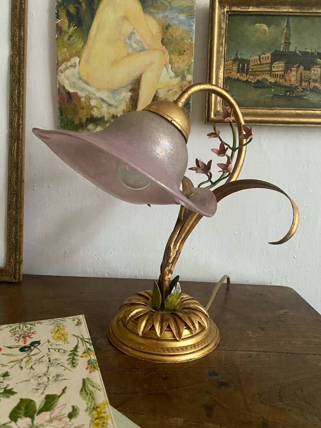 Vintage flower and foliage lamp, Italy, 1960s