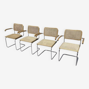Lot de 4 chaises Cesca modèle B64 avec accoudoirs Cesca Marcel breuer design