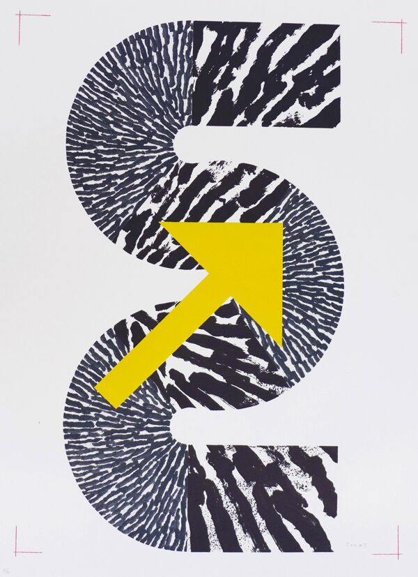 Lithographie originale signée Kumi Sugai S flèche jaune 1990