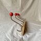 Vintage wooden wall coat rack - 4 red ball coat hooks