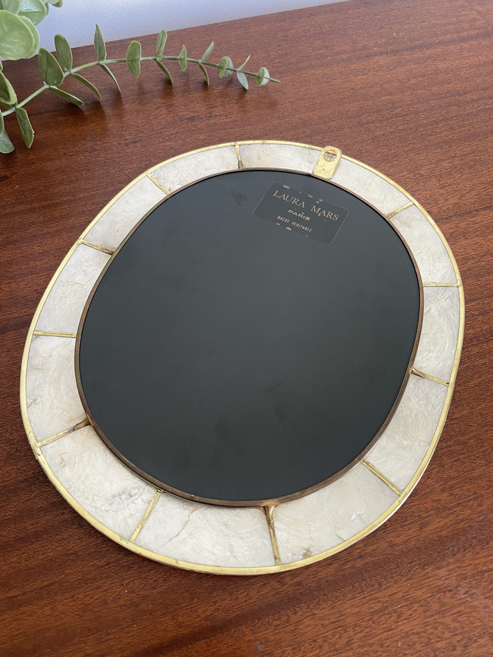 Vintage mirror in real mother-of-pearl and brass