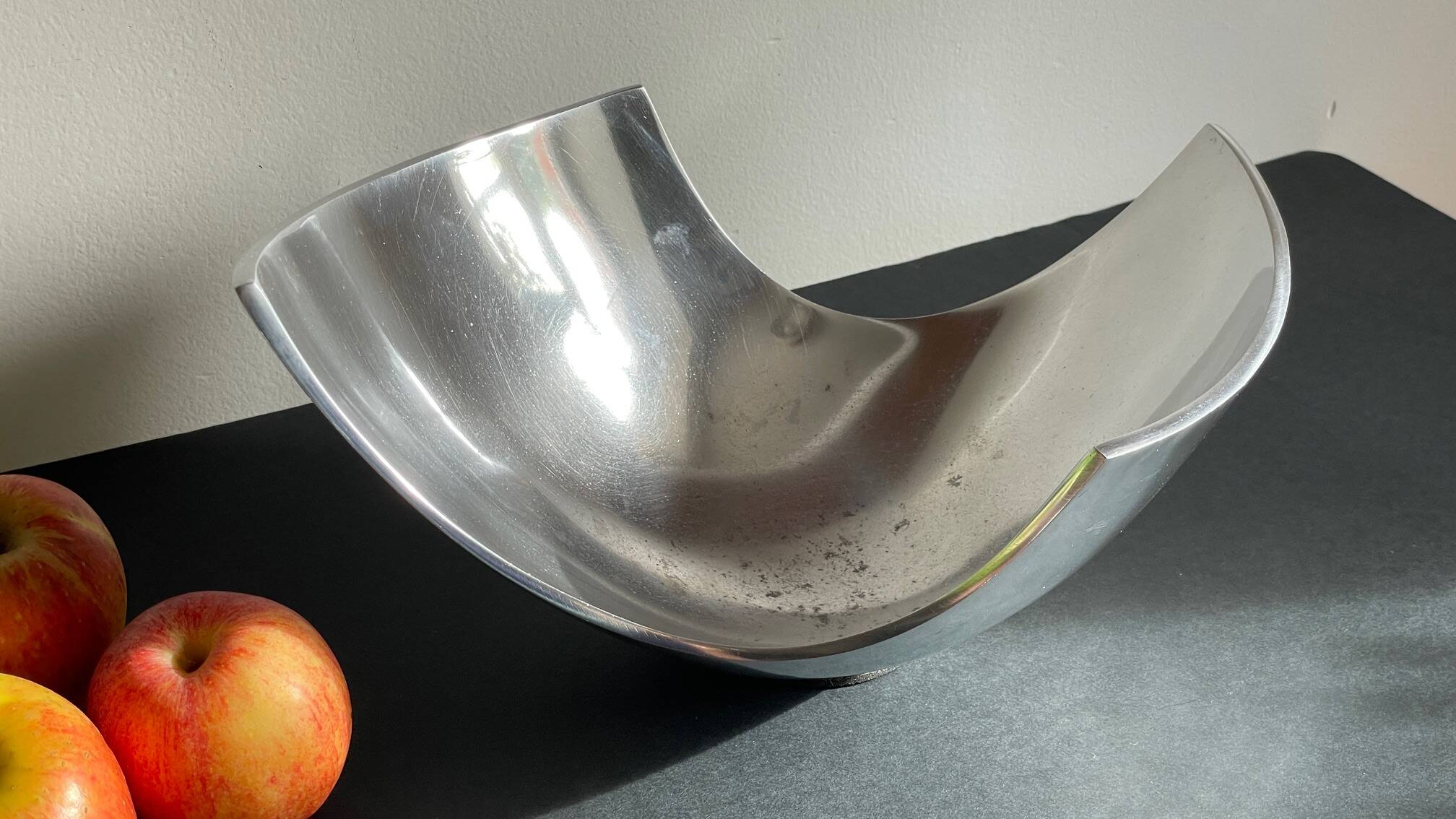 Vintage polished metal fruit bowl