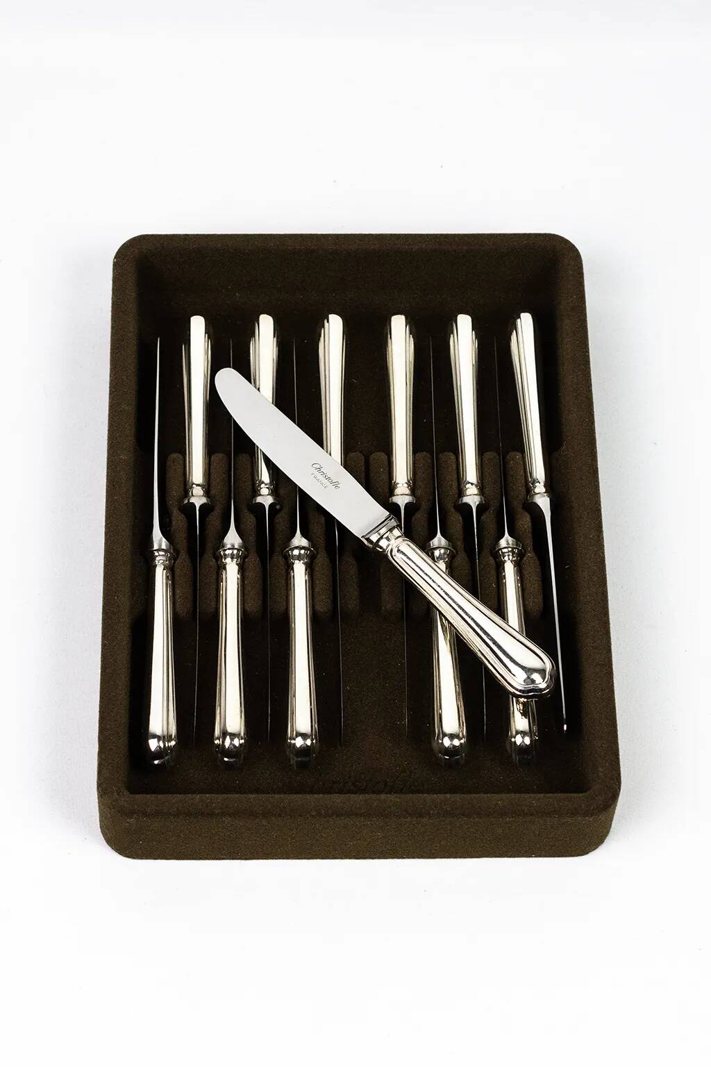 Christofle – 12 silver-plated dessert knives, Spatours model