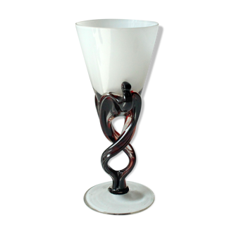 Handmade design glass goblet, vintage from the 1960s