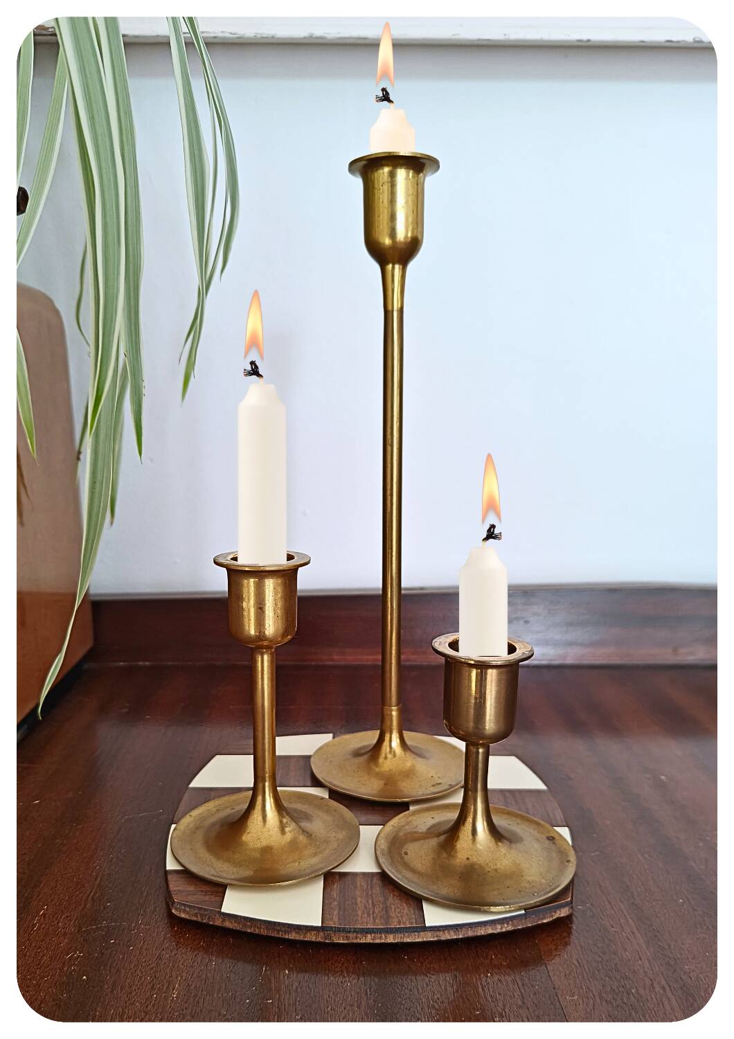 Bougeoirs vintage en laiton en forme de tulipe - lot de 3