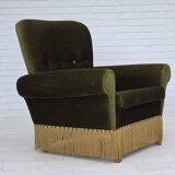 1970s, Danish lounge chair, high, furniture velour, ash wood legs.