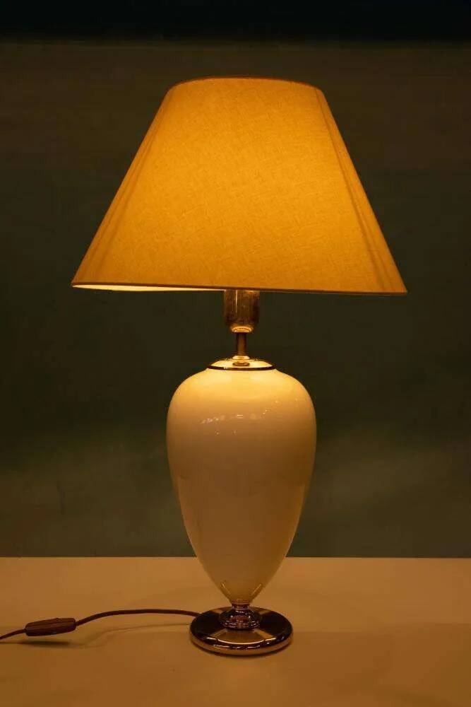 Lampe de chevet bohémienne années 70, vintage en faïence & laiton