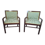 Coppia di Poltroncine Vintage Anni '70 in Mogano e Pregiata Seta di San Leu