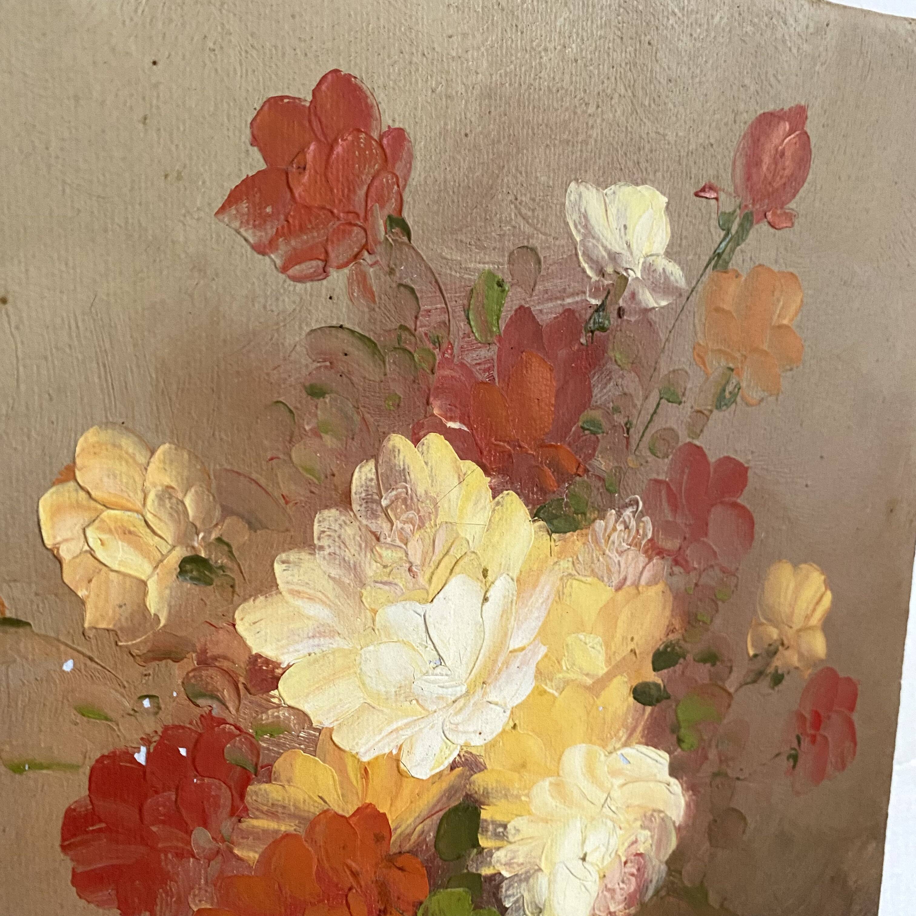 Bouquet painting signed Robert Cox 20X25 cm