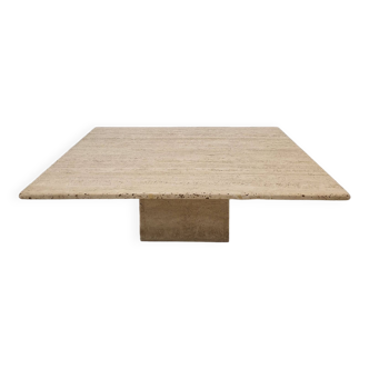 Italian Square Coffee Table in Travertine, 1980s