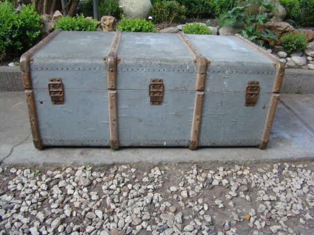 Old wooden travel trunk