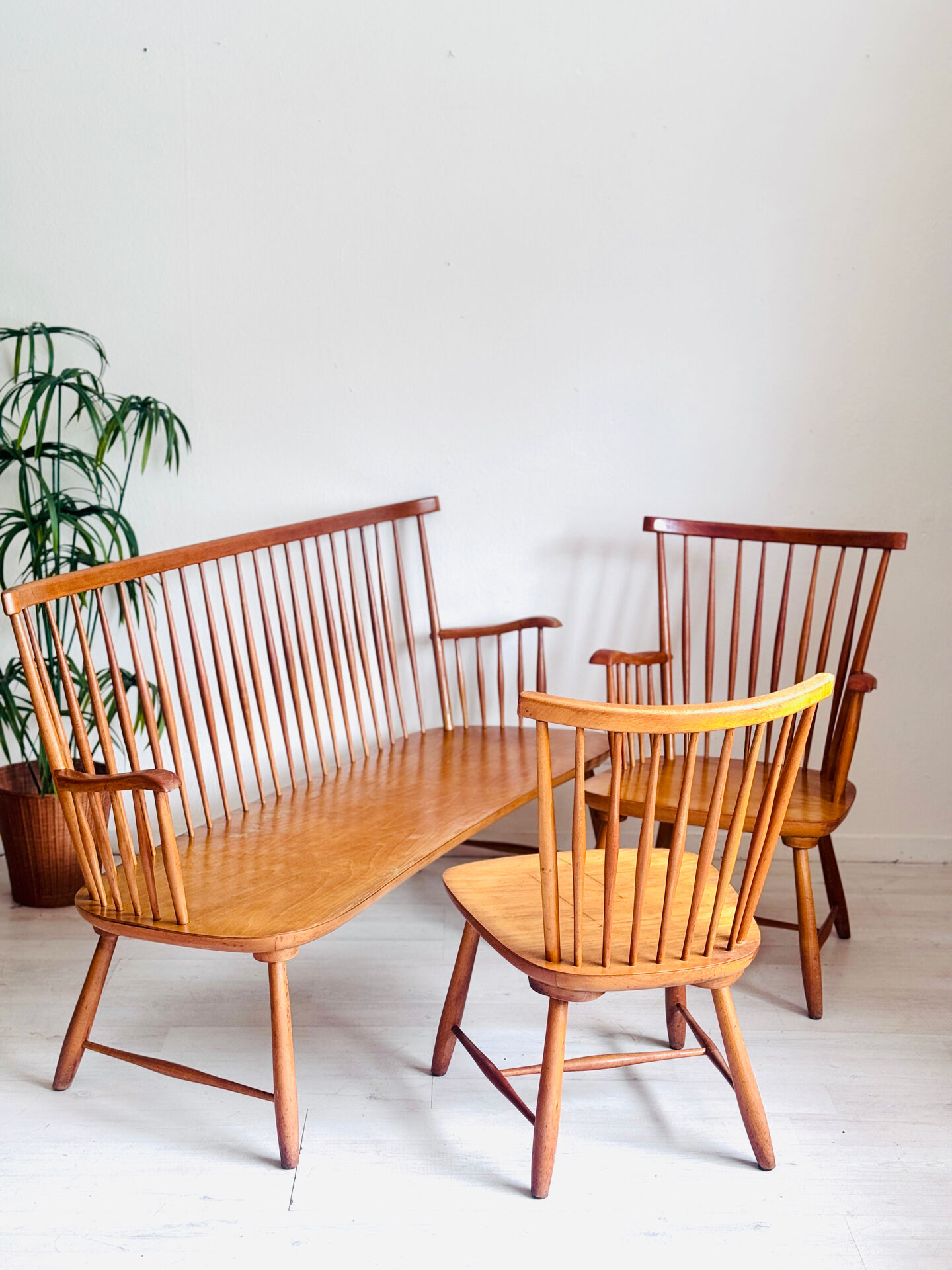 Vintage ‘winsdsor’ bench and chairs 1950’s