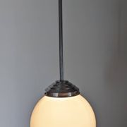 XL Art Deco white opaline ball pendant light, France circa 1920
