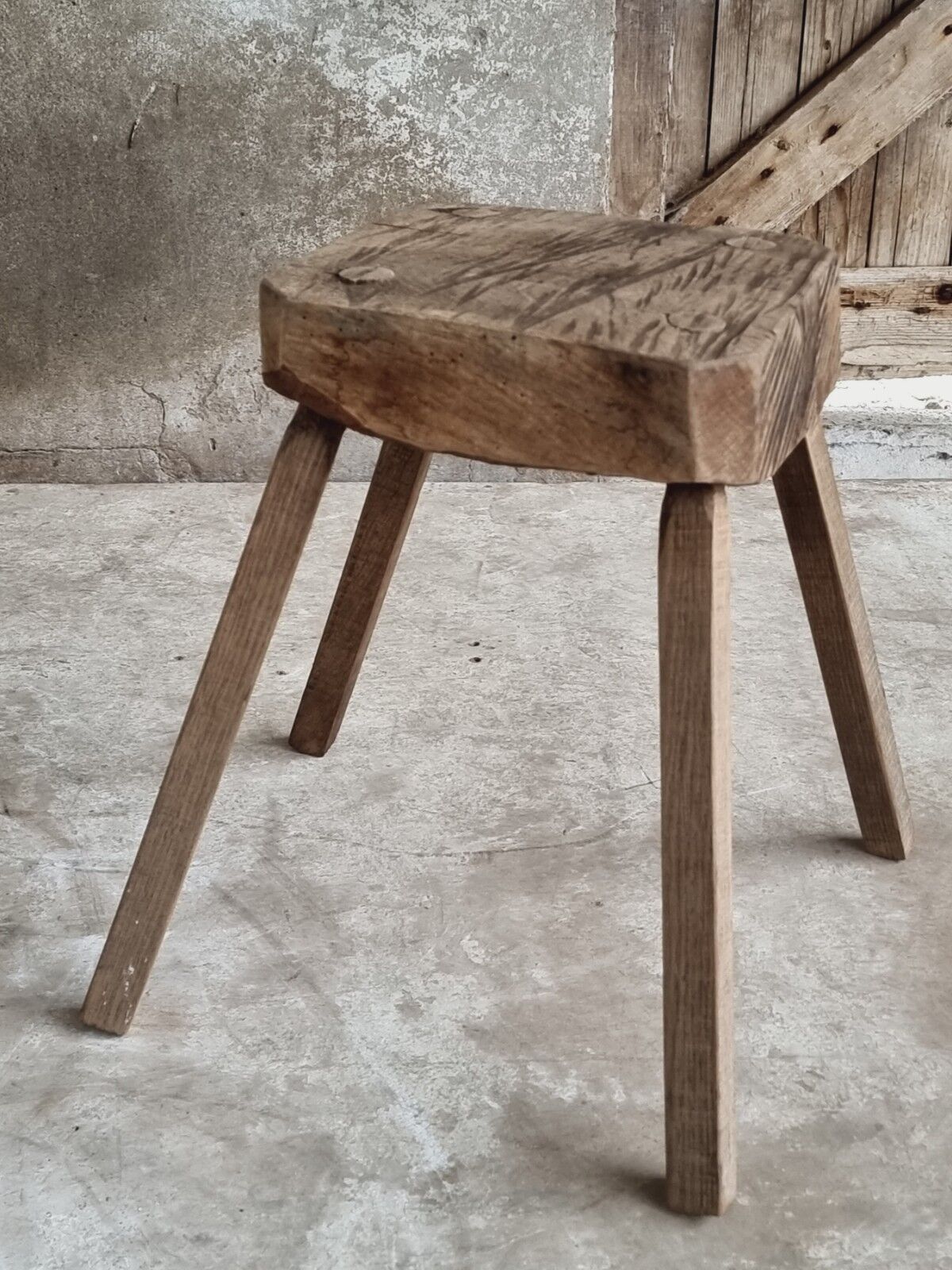 Antique stool rustic side table oak wood
