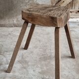 Antique stool rustic side table oak wood
