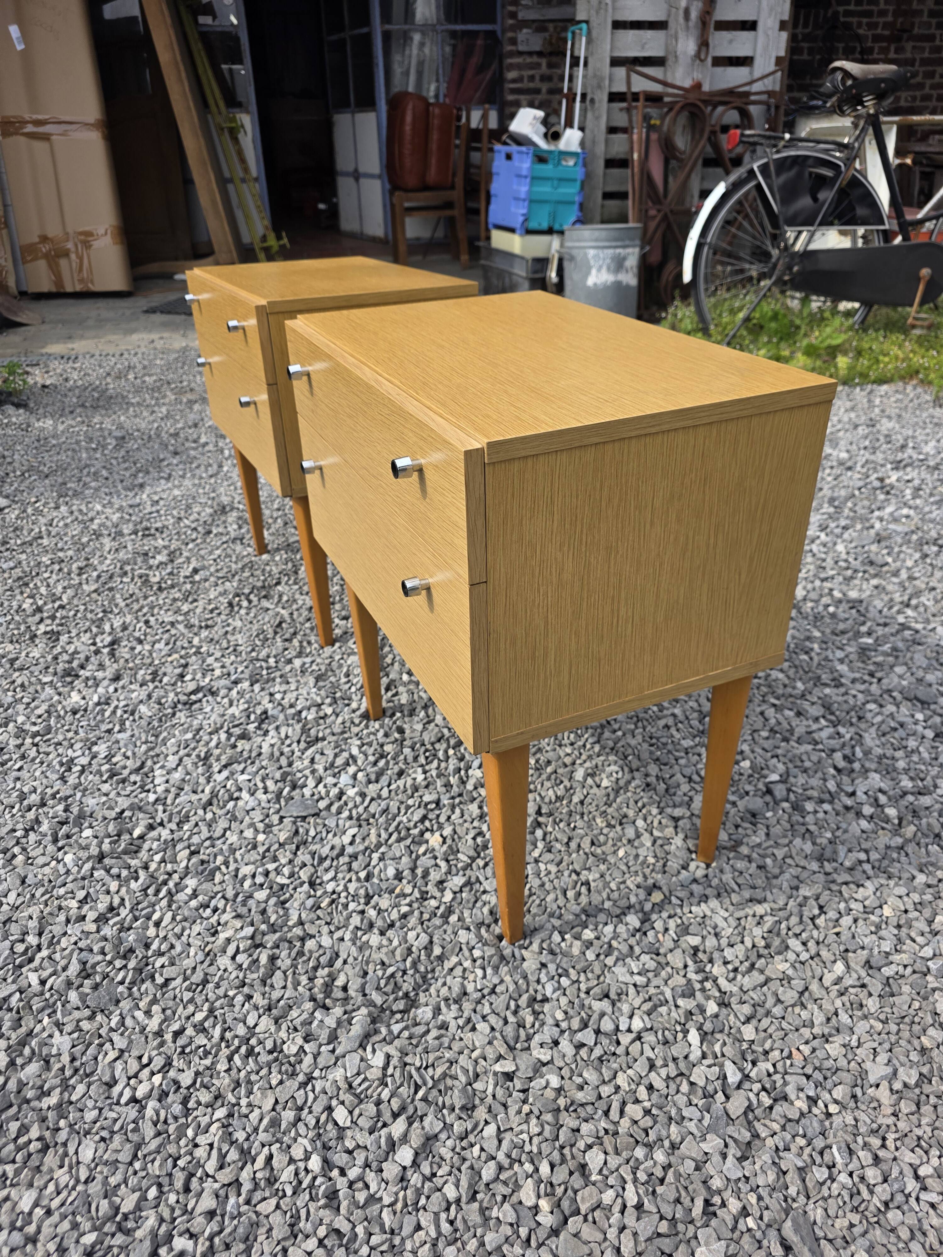 Pair of Scandinavian oak bedside tables from the 1960s.