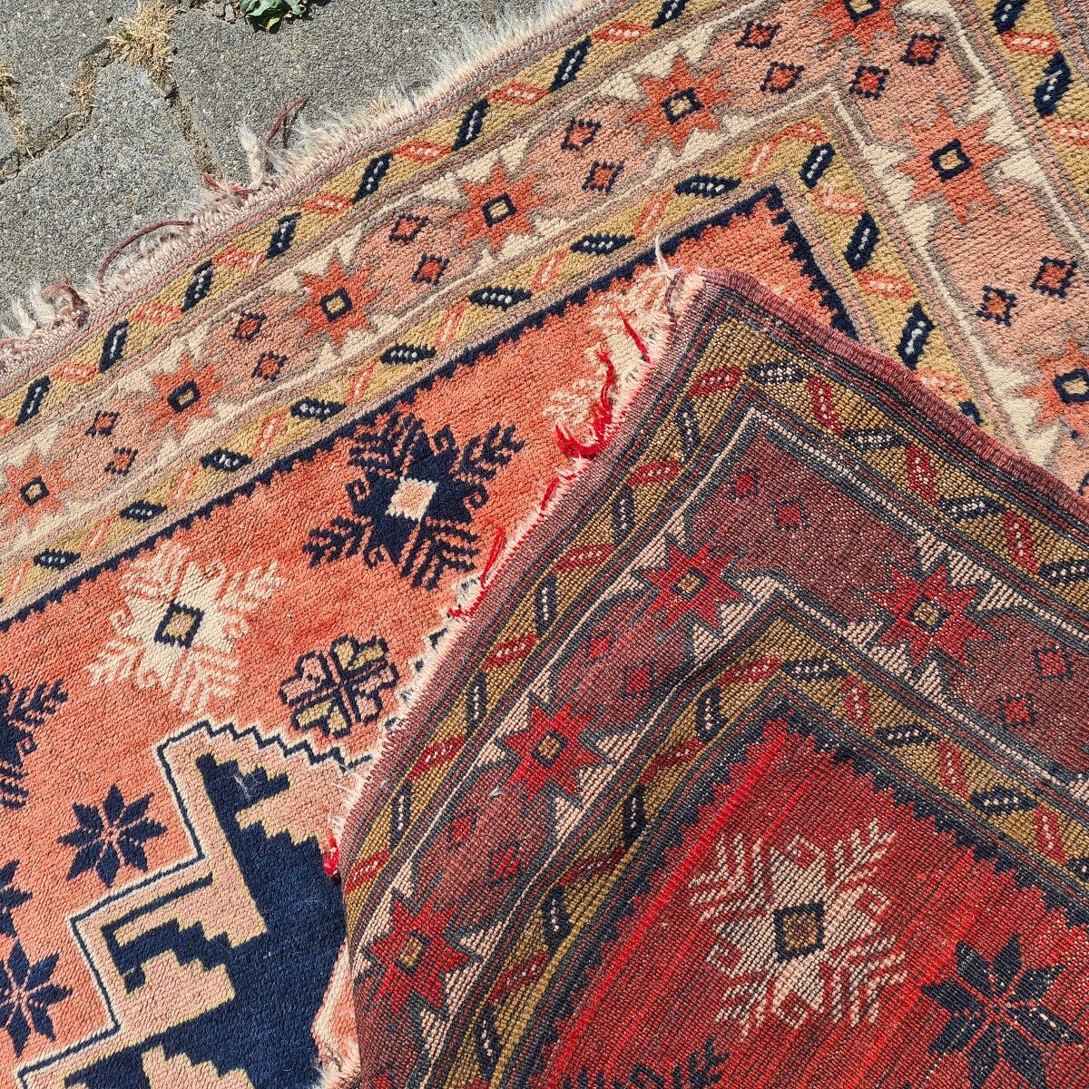 Old square shirvan rug, 1950s vintage